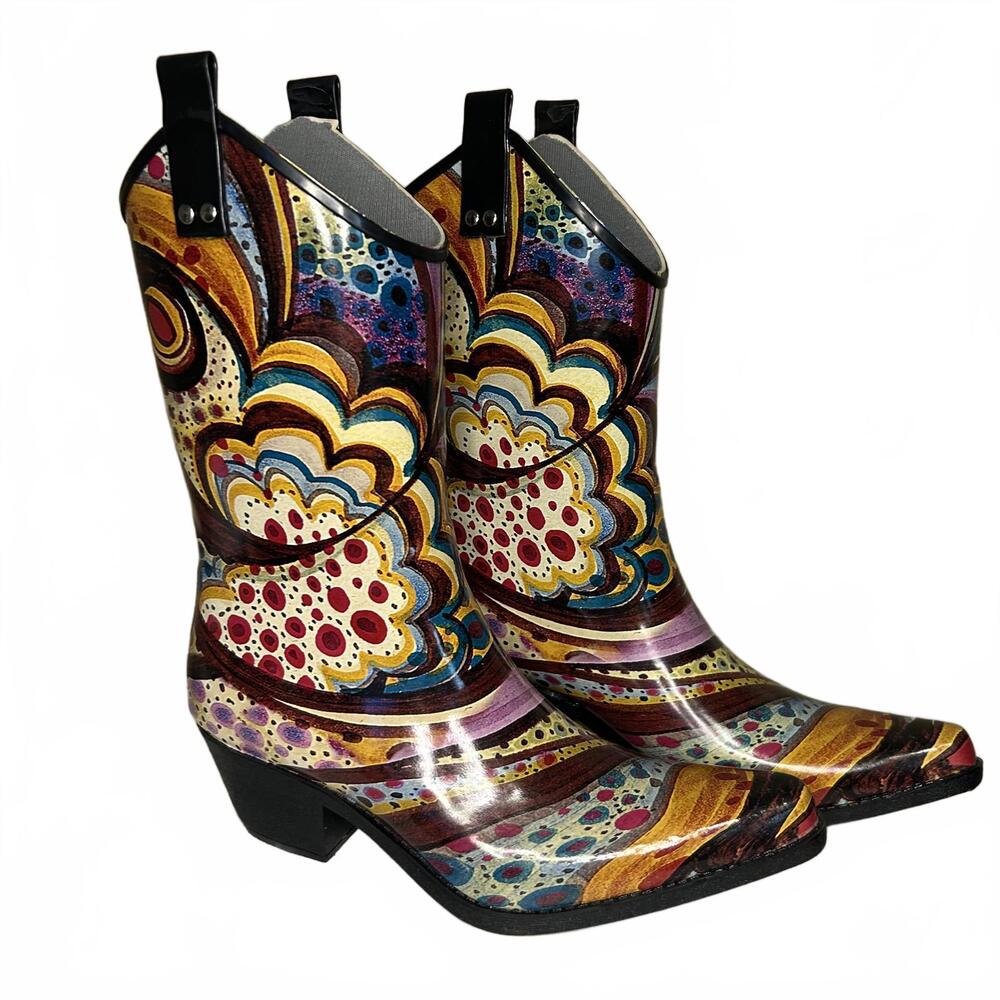 Nomad Yippy Western Cowboy Rain Boots Women’s Size 10 Waterproof Rubber Floral
